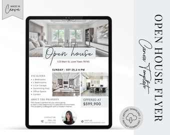 Open House Flyer listing marketing flyer for Open House Feature Sheet Realtor Open house Canva template for digital download