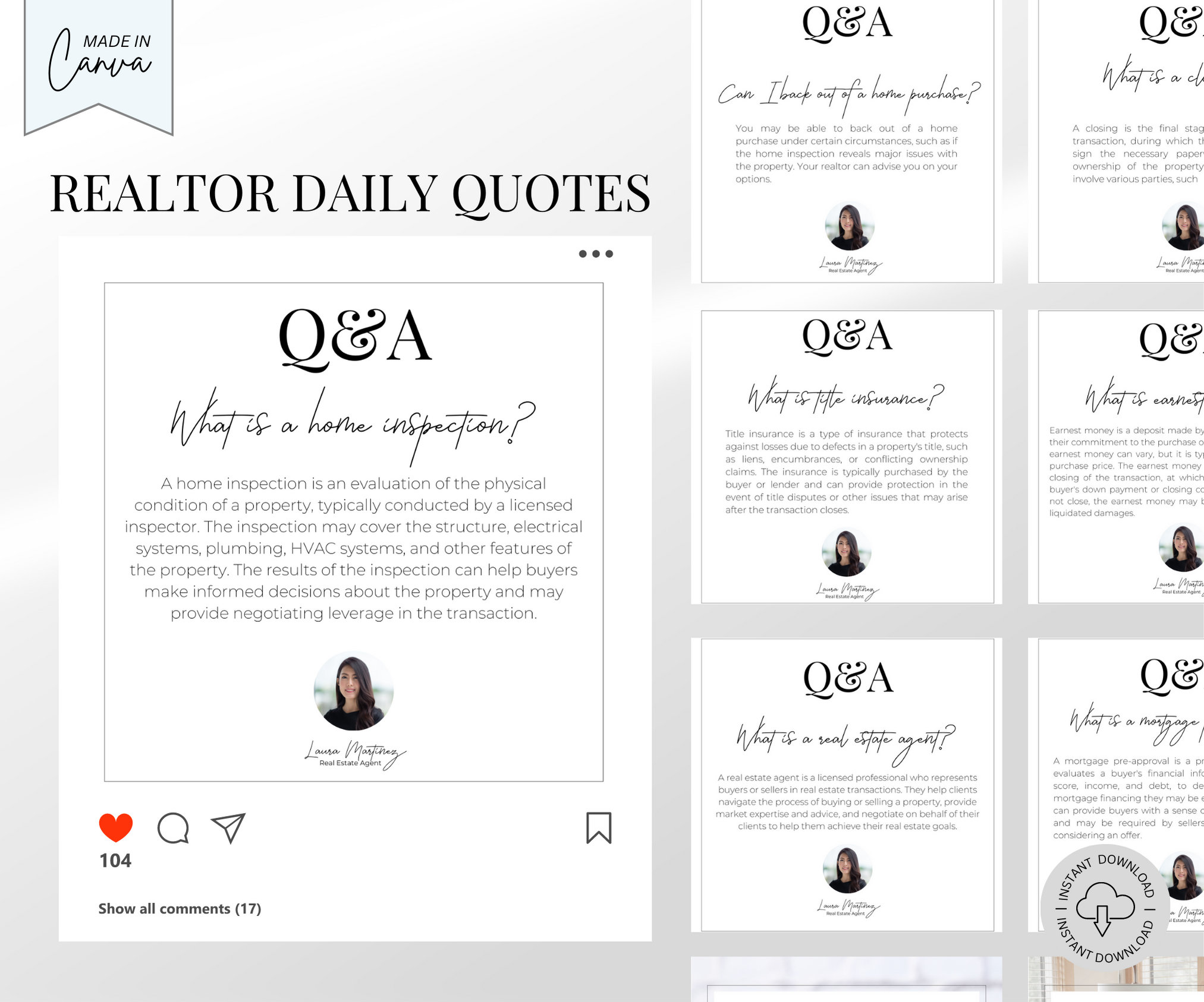 Realtor Daily Posts Realtor Social Media Posts Bundle Templates Marketing Instagram Post ...