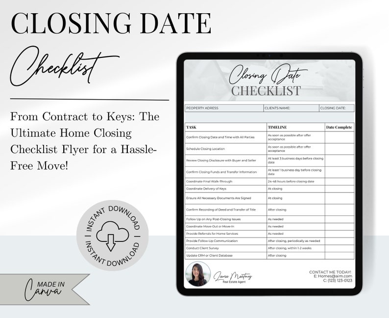 Closing Date Checklist Realtor Checklist Flyer Home Closing Date Checklist Realtor Marketing