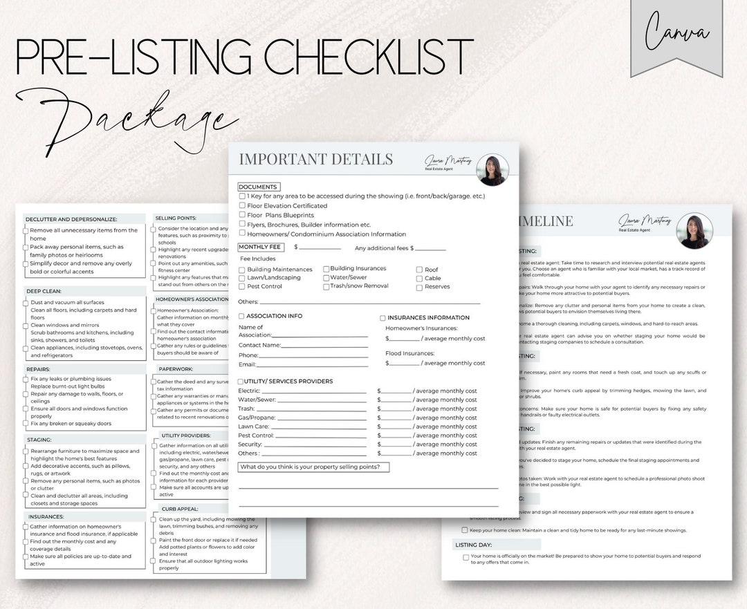 Realtors New Listing Prelisting Checklist Package for Real Estate Realtors New Listing Prelisting Checklist Package for Real Estate