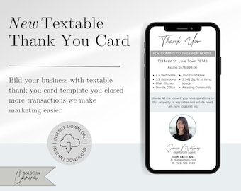 Thank You Card Real Estate Business Card Open  House Thank You Card  Real Estate Digital Entrepreneur Marketing Canva Template
