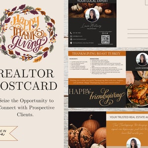 Paquet de cartes postales de recettes d’automne immobilières | Modèle de carte postale de recette d’automne | Agriculture immobilière | Commercialisation immobilière | Modèle Canva