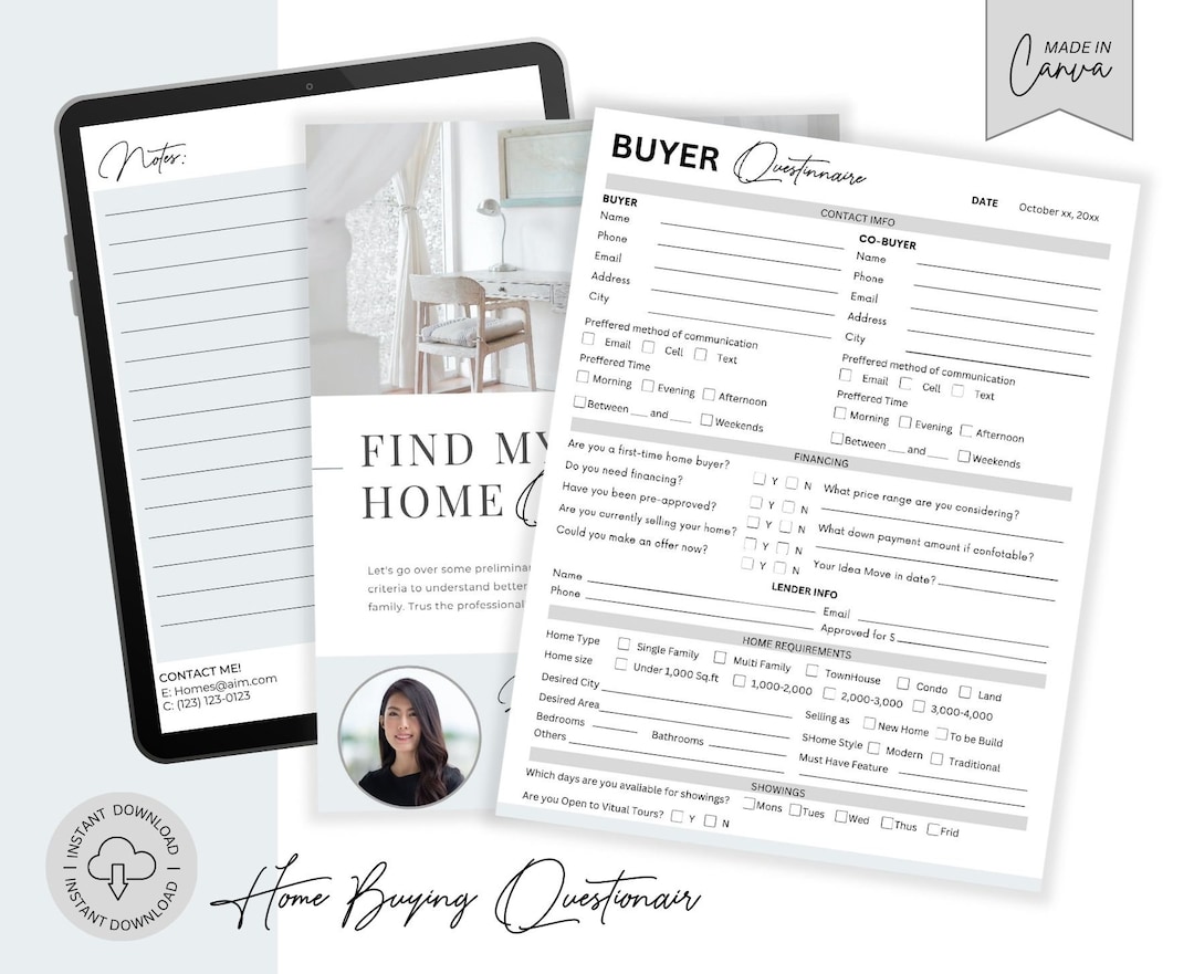 Real Estate Buyer Questionnaire New Client Information for Etsy