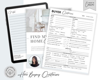 Real Estate Buyer Questionnaire New Client Information for House Hunting Checklist Buyer Intake Form Worksheet PDF & Editable Canva Template