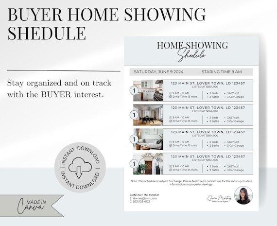 Real Estate Customizable Home Tour Schedule Realtor Flyer Design & High-Performing Real Estate Marketing Tool House Showing Flyer Template