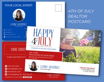 4th July Postcard Real Estate Templates Real Estate Agent Marketing  farming Canva Template Real Estate Tool Independence Day Postcard