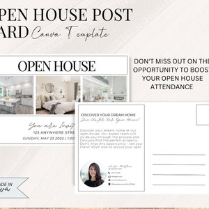 Ansichtkaart voor Open Huis makelaar marketing comping Canva-sjabloon Open Huis mailbare uitnodigingen, onroerend goed professionele briefkaart