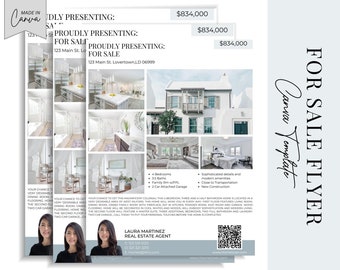 Home for sale Flyer Canva Template For Real Estate professional house Promotional marketing announcement Marketing Feature Sheet Template