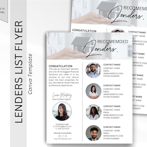 Mortgage Lender Recommendations List  real estate agent Trusted Lender Template Lender Recommendations Editable Canva Template