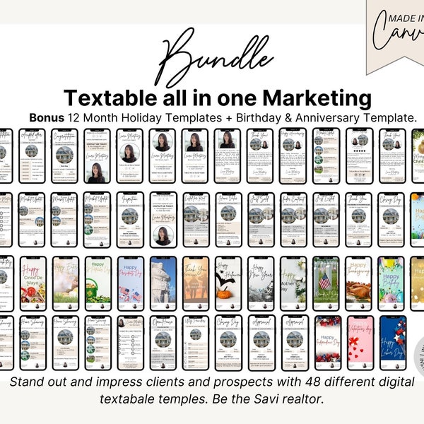 Textable Real Estate Marketing Templates Bundle Realtor text CMA update home value Editable Canva realtor prespecting Marketing template