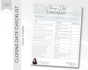 Closing Date Checklist Realtor Checklist Flyer Home Closing date Checklist Realtor Marketing Flyer Printable Checklist