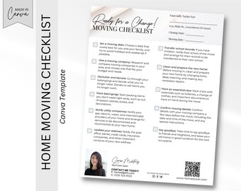 Real Estate Moving Checklist, realtor moving guide, printable moving to-do list, moving planner, realtor marketing, moving flyer PDF, Canva
