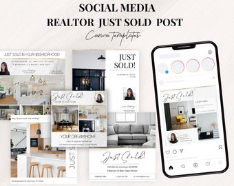 Just Sold house Social media Posts Package  for Realtor Instagram canva templates  Listing Updates Real Estate Marketing Canva Templates