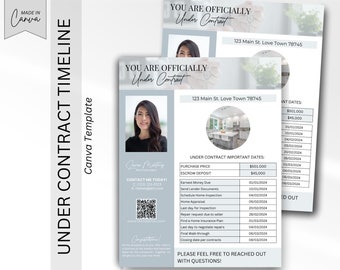 Under Contract Timeline for Real Estate Agent Under Contract flyer Editable in Canva Printable PDF Realtor Closing Timeline Closing Tracker