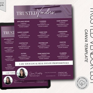 Trusted Vendors Relator Flyer Real Estate Vendor Referral List  Editable in Canva Preferred Vendors Realtor Branding