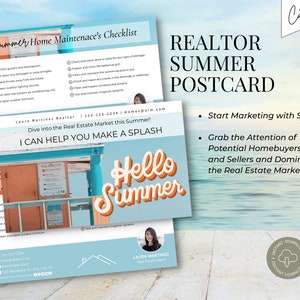 Cartolina estiva immobiliare Cartolina Hello Summer per agente immobiliare Cartolina per agricoltura agente immobiliare Marketing immobiliare Cartoline per agenti immobiliari Canva modificabile