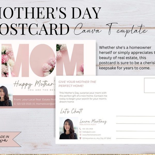Mother's Day 2023 Realtor mailable Postcard real estate Marketing editable in Canva template postcard for mom special day from Realtor