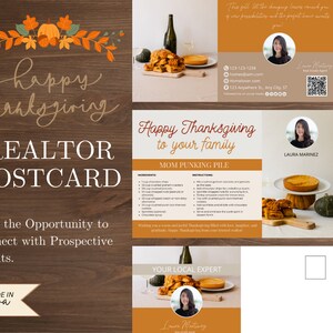 Carte de Thanksgiving immobilier, marketing immobilier, Pop By, Thanksgiving Pop By, marketing d'agent immobilier, carte postale, modèle Canva Thanksgiving
