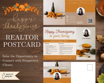 Real Estate Thanksgiving Card, Real Estate Marketing, Pop By, Thanksgiving Pop By, Realtor Marketing, Postcard, Canva Thanksgiving Template