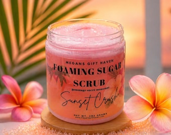 Sunset Crush Foaming Sugar Scrub, Tropical Beach Body Exfoliator