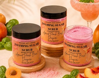 Apricot Peach Basil Daiquiri Foaming Sugar Scrub, Whipped Exfoliating Body Treatment