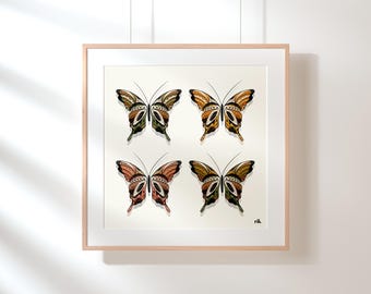 Colorful Butterfly Print, Nature Botanical Art Illustration Print, Custom Hand Drawn Butterflies Poster, Cute Wall Decor, Nursery Vintage