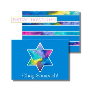Jüdische Feiertage Grußkarte, Feier Grußbild, Davidstern, Happy Chanukka (druckbare gefaltete Grußkarte, sofortiger digitaler Download)