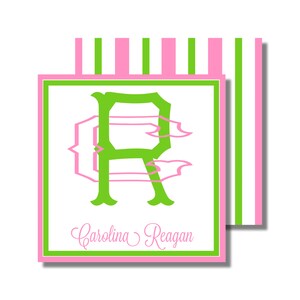 Étiquette-cadeau, enveloppe cadeau, carte de visite, autocollant, monogramme rose à emboîtement (étiquette-cadeau/boîte cadeau imprimable, téléchargement numérique personnalisé)
