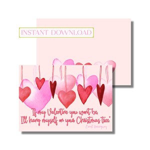 Carte de Saint-Valentin, carte de correspondance, carte de voeux, carte de vœux, coeurs suspendus aquarelle (carte de correspondance pliée imprimable, téléchargement numérique instantané)