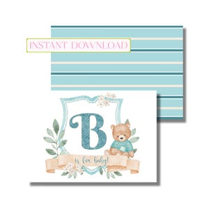 Carte de félicitations pour bébé garçon, carte de voeux pour nouvelle arrivée, baby shower, écusson bleu pour bébé (carte de correspondance pliée imprimable, téléchargement numérique instantané)
