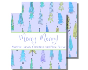 Personalisierte Aquarell Weihnachtsgeschenkanhänger, druckbare Beilage Karte mit Lavendelbäumen (individueller digitaler Download)