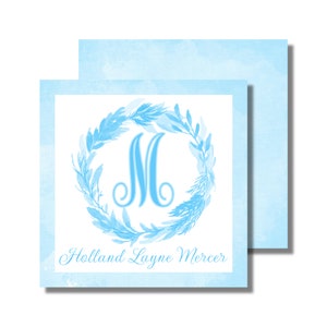 Gift Tag, Gift Enclosure, Calling Card, Stickers, Blue Watercolor Initial (printable gift tag/gift enclosure, custom digital download)