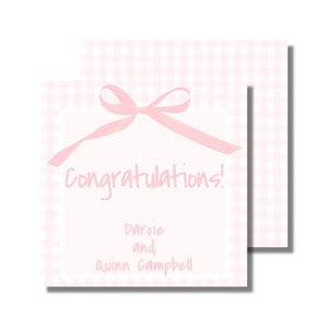 Cadeaulabel baby, geschenkverpakking, cadeaulabel babyshower, roze strik Gefeliciteerd (afdrukbaar cadeaulabel/cadeaubehuizing, aangepaste digitale download)