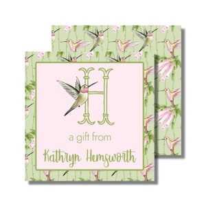 Étiquette cadeau, enveloppe cadeau, carte de visite, autocollant, colibris roses et verts (étiquette cadeau imprimable/boîte cadeau, téléchargement numérique personnalisé)