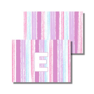 Papelería infantil, notas de agradecimiento, tarjetas de notas, tarjeta para cualquier ocasión, inicial de rayas lilas (tarjeta de notas plegable imprimible, descarga digital personalizada)