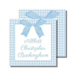Baby Gift Tag, Gift Enclosure, Calling Card, Name Tag, Baby Blue Gingham Bow (printable gift tag/gift enclosure, custom digital download)