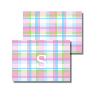 Papeterie pour filles, notes de remerciement, cartes pour toutes les occasions, initiale à carreaux rose Madras (carte de correspondance pliée imprimable, téléchargement numérique personnalisé)