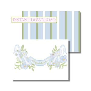 Carte de félicitations de mariage, carte de voeux de couples, douche nuptiale, bleu aquarelle (carte de correspondance pliée imprimable, téléchargement numérique instantané)