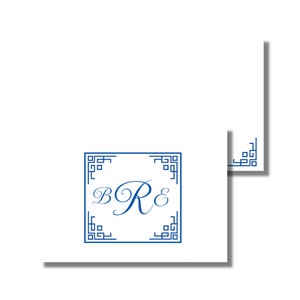 Papeterie à monogramme, notes de remerciement, carte pour toutes les occasions, cadre bleu de chinoiseries (carte de correspondance pliée imprimable, téléchargement numérique personnalisé)