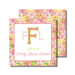 Etiqueta de presente, caixa de presente, cartão de visita, adesivo, monograma floral colorido (etiqueta de presente para impressão/caixa de presente, download digital personalizado)