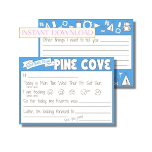 Pine Cove Preencha o cartão em branco, papelaria para acampamento, papelaria para crianças, cartões postais para casa (cartão para impressão, download digital instantâneo)
