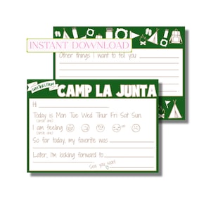 Cartão de Anotações para Preencher em Branco do Camp La Junta, Papelaria do Acampamento, Cartões Infantis, Cartões Postais Página Inicial (cartão de anotações plano para impressão, download digital instantâneo)