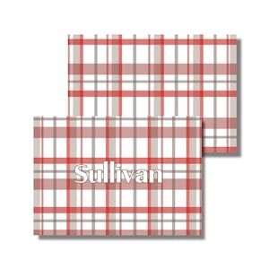 Kinder Briefpapier, Dankesnotizen, Grußkarten, Karte für jede Gelegenheit, rot karierter Name (druckbare gefaltete Grußkarte, individueller digitaler Download)
