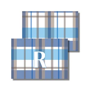Papeterie pour garçons, notes de remerciement, cartes pour toutes les occasions, initiale à carreaux bleu havane (carte de correspondance pliée imprimable, téléchargement numérique personnalisé)