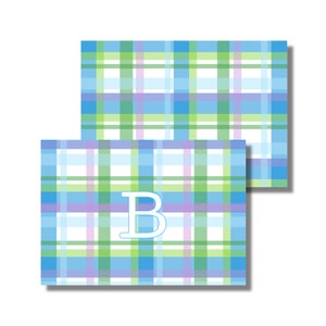 Papeterie pour garçons, notes de remerciement, cartes pour toutes les occasions, initiale à carreaux bleu Madras (carte de correspondance pliée imprimable, téléchargement numérique personnalisé)