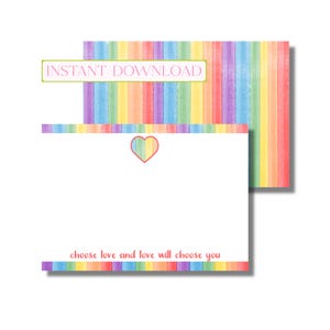 Choose Love Notecard, Pride Month Card, Rainbow Notecard, National Coming Out Day Card (printable flat notecard, instant digital download)