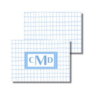 Baby Briefpapier, Danksagungsnotizen, Grußkarte, Baby Blau Vichy-Karo-Monogramm (gedruckte gefaltete Grußkarte, digitaler Download)