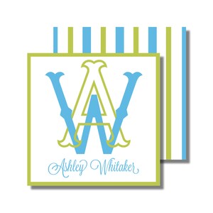 Étiquette-cadeau, enveloppe cadeau, carte de visite, autocollant, monogramme à emboîtement bleu (étiquette-cadeau/boîte cadeau imprimable, téléchargement numérique personnalisé)