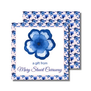 Étiquette cadeau, enveloppe cadeau, carte de visite, étiquette, autocollant, floral rose et bleu (étiquette cadeau imprimable/boîte cadeau, téléchargement numérique personnalisé)