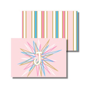 Papelería para niñas, notas de agradecimiento, tarjetas, tarjeta para cualquier ocasión, inicial de estrella rosa (tarjeta plegable imprimible, descarga digital personalizada)